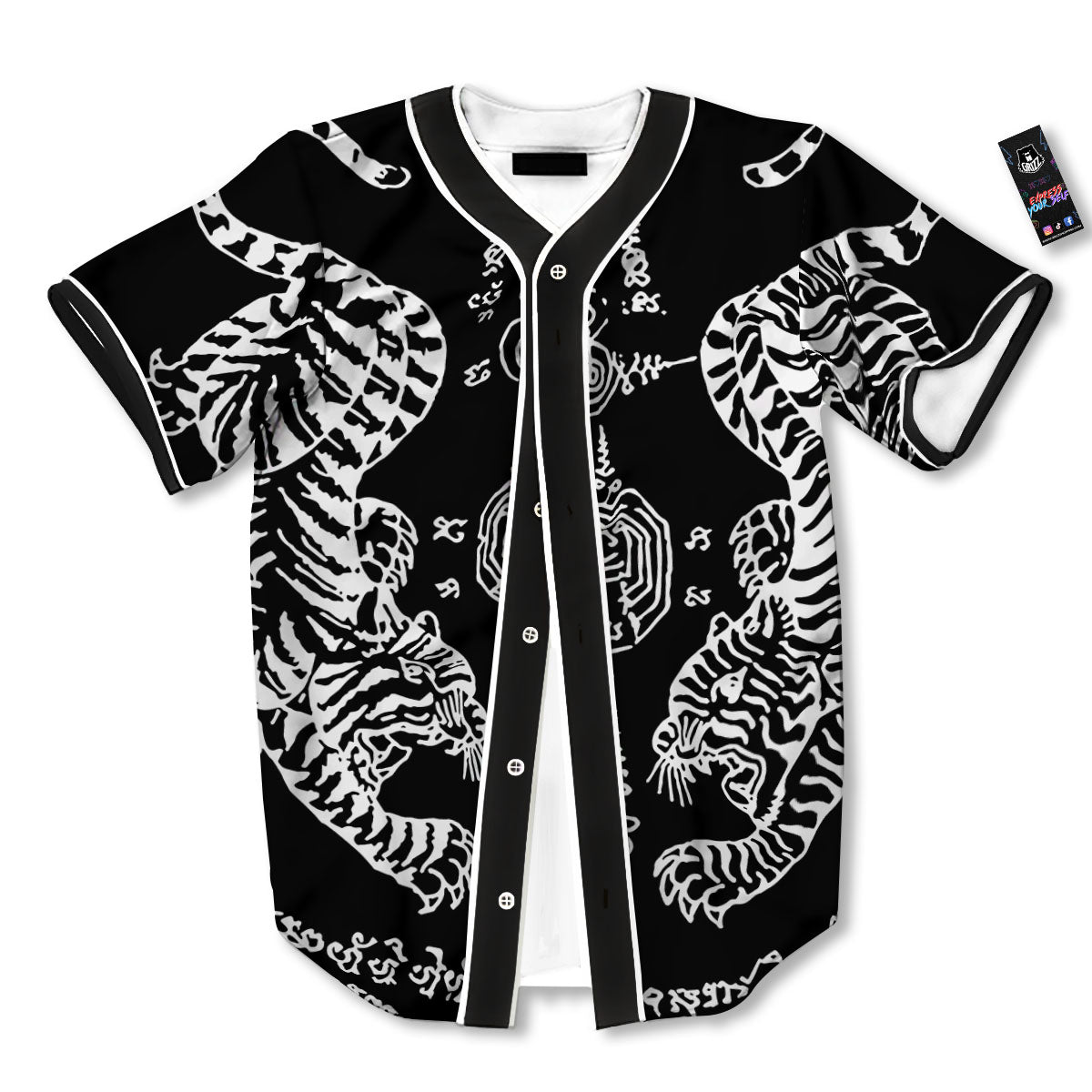 Thai Tattoo White And Black Print Baseball Jersey-grizzshop
