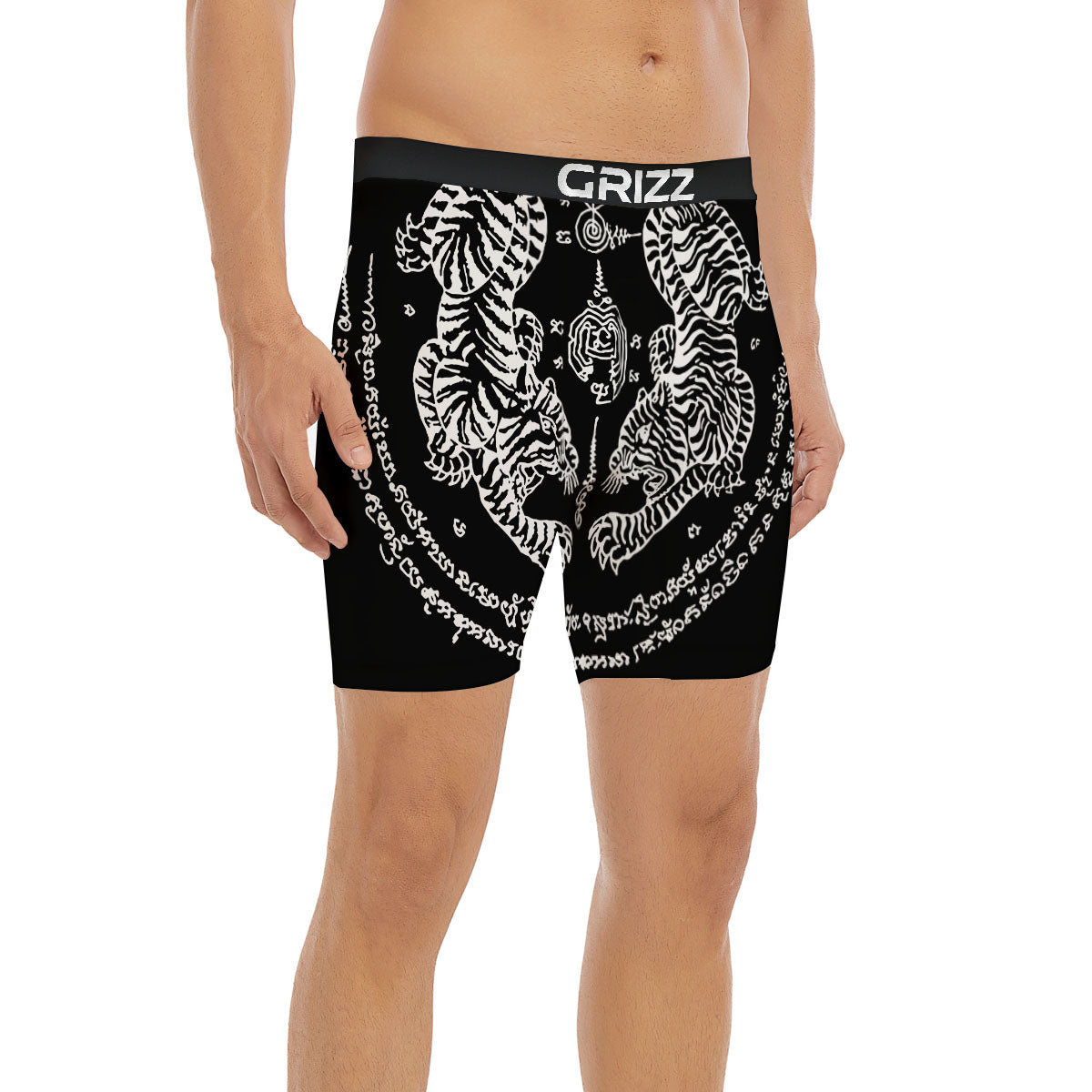 Thai Tattoo White And Black Print Boxer Briefs-grizzshop