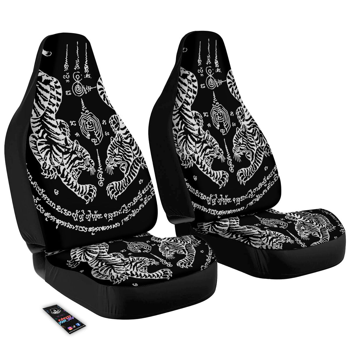 Thai Tattoo White And Black Print Car Seat Covers-grizzshop