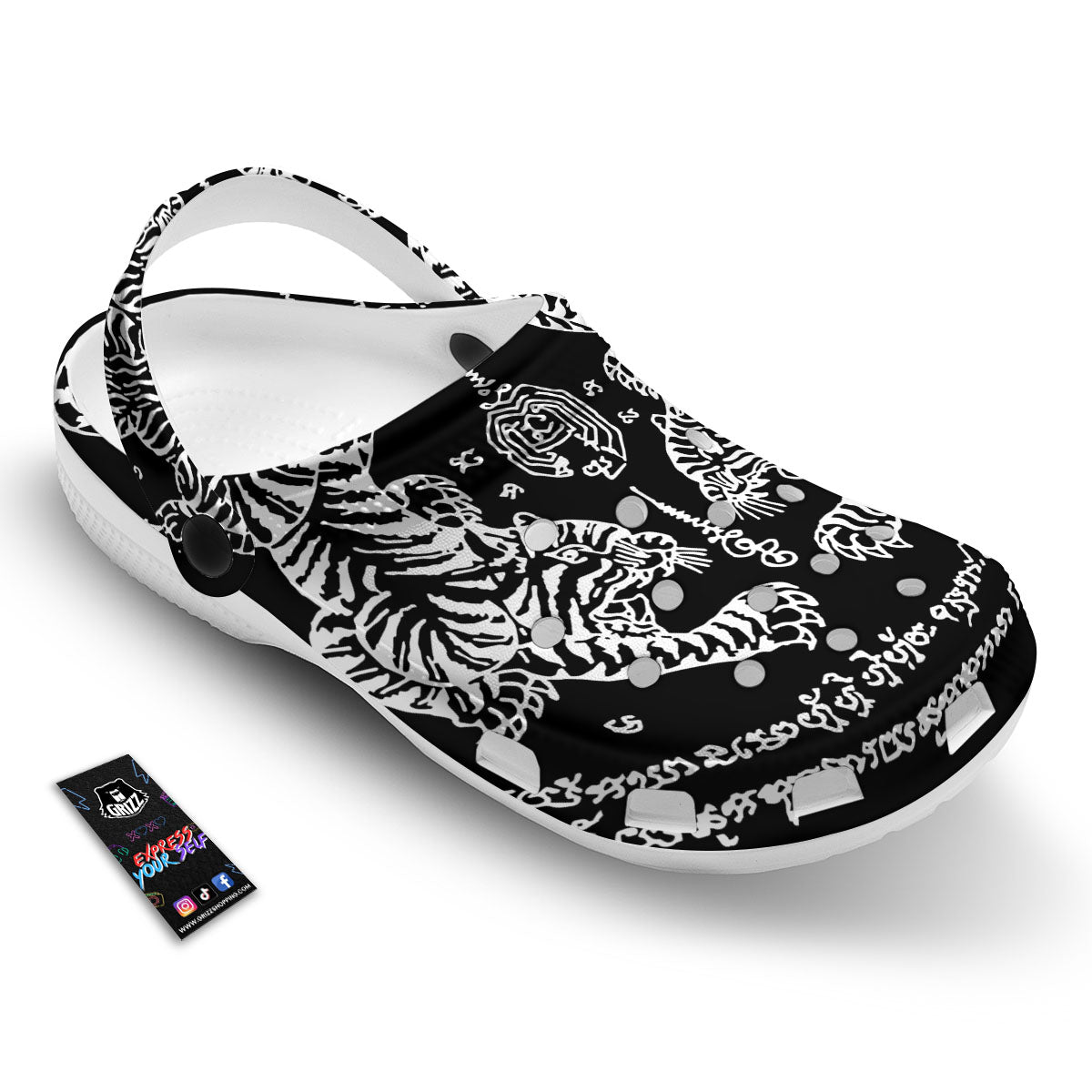 Thai Tattoo White And Black Print Clog-grizzshop