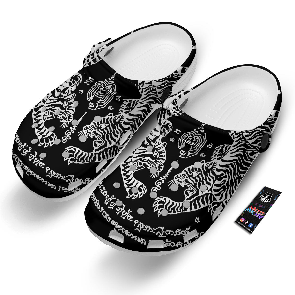 Thai Tattoo White And Black Print Clog-grizzshop