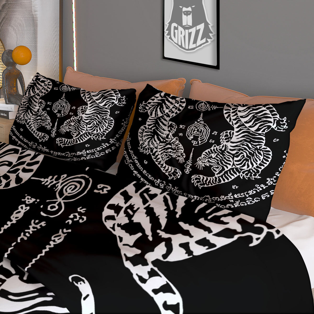 Thai Tattoo White And Black Print Duvet Cover Bedding Set