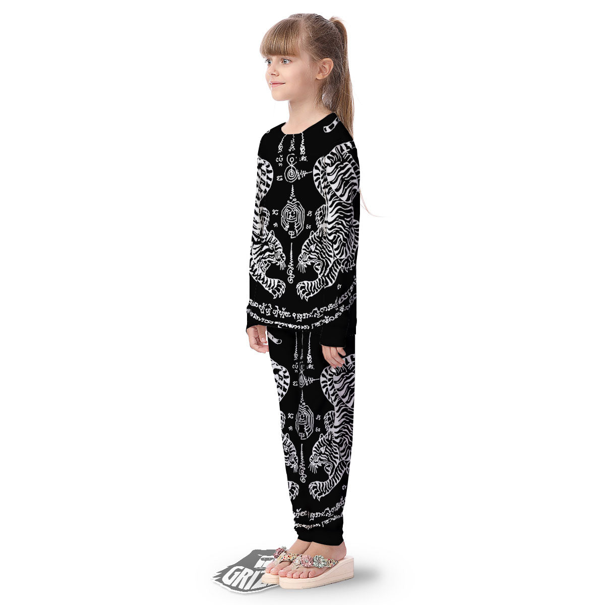 Thai Tattoo White And Black Print Kid's Pajamas-grizzshop