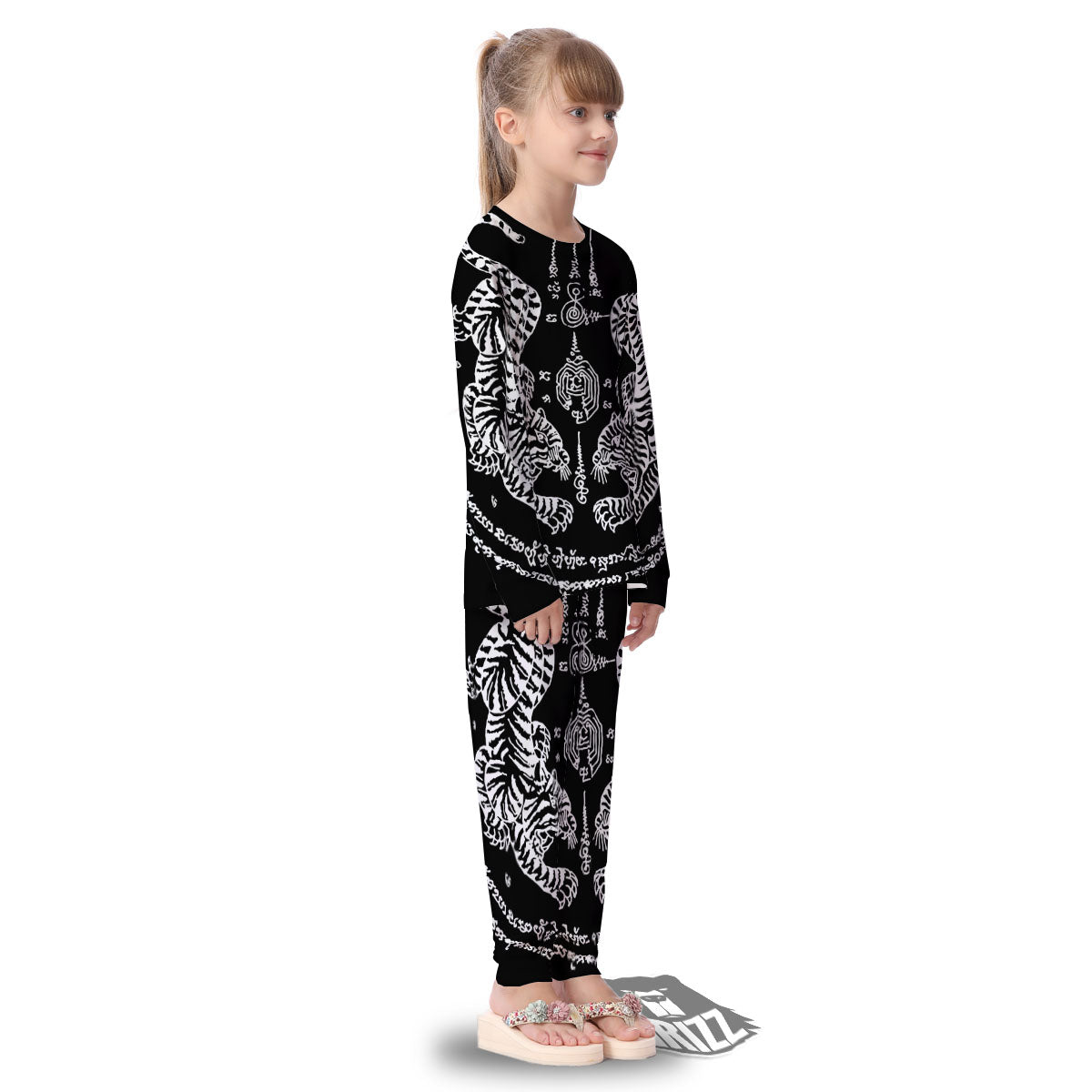 Thai Tattoo White And Black Print Kid's Pajamas-grizzshop