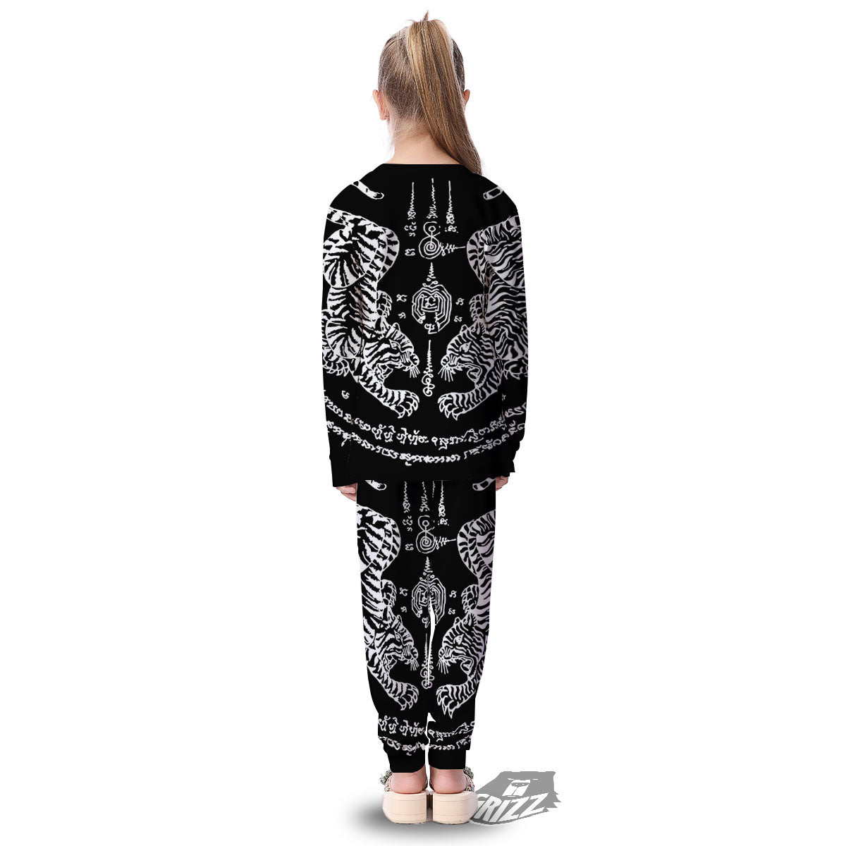 Thai Tattoo White And Black Print Kid's Pajamas-grizzshop
