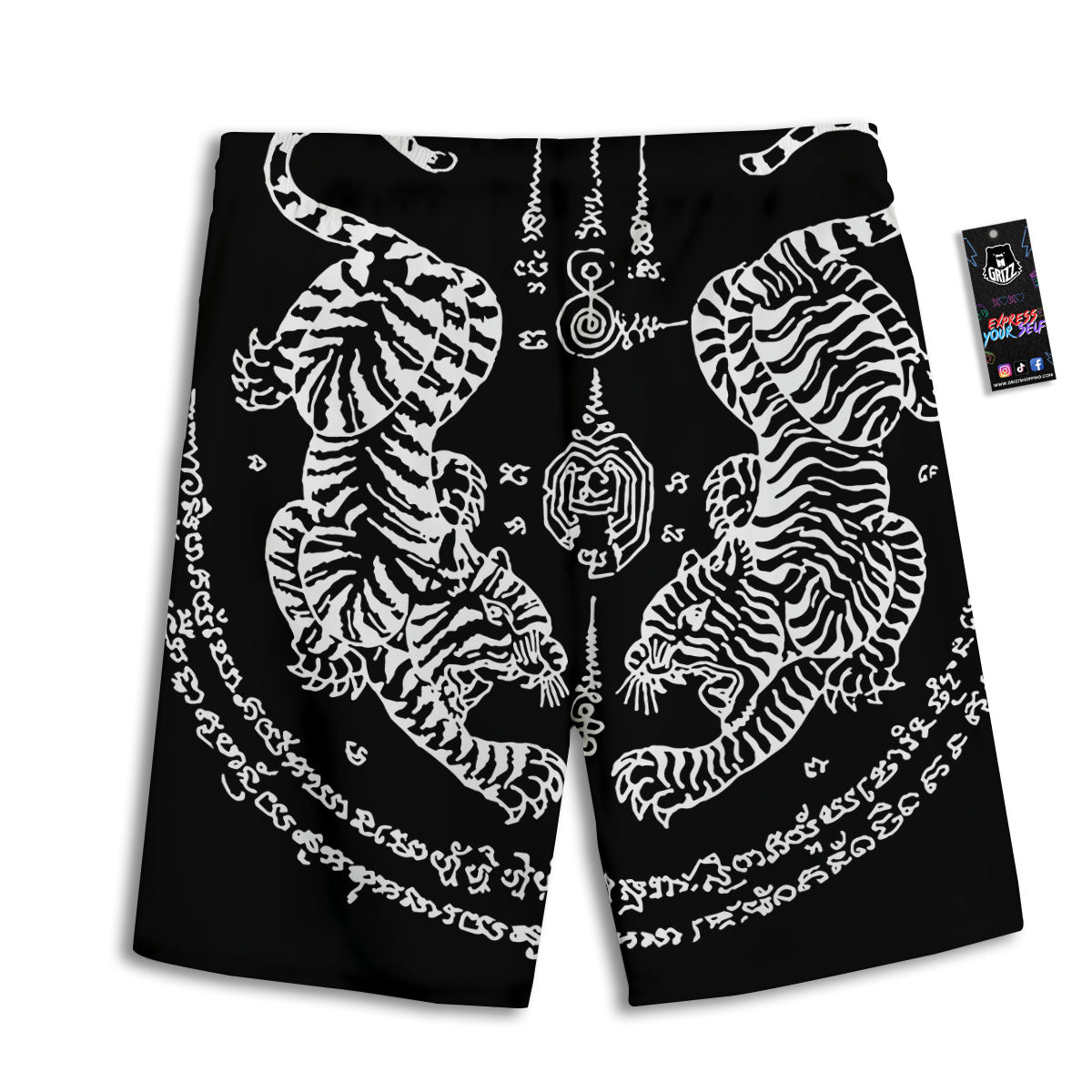 Thai Tattoo White And Black Print Men's Athletic Shorts