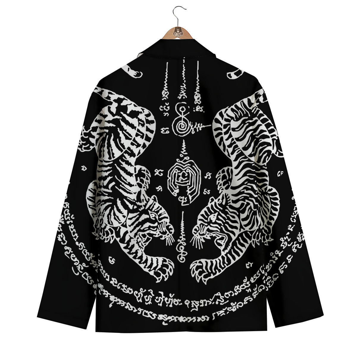 Thai Tattoo White And Black Print Men's Blazer-grizzshop