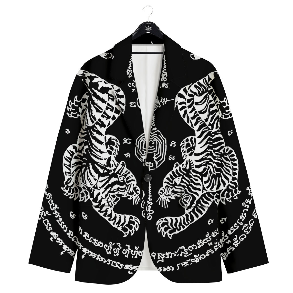 Thai Tattoo White And Black Print Men's Sport Coat-grizzshop