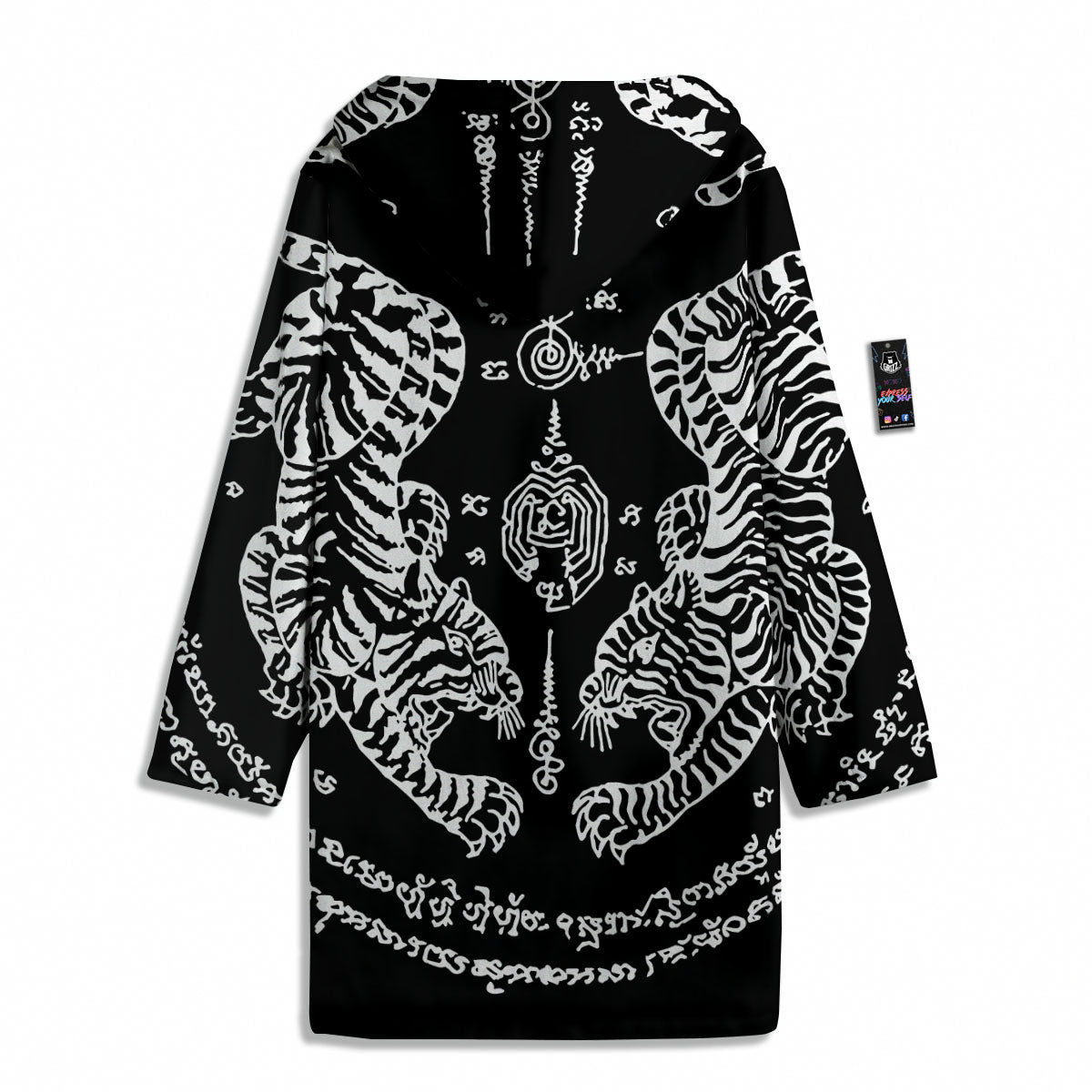 Thai Tattoo White And Black Print Men's Windbreaker Jacket-grizzshop