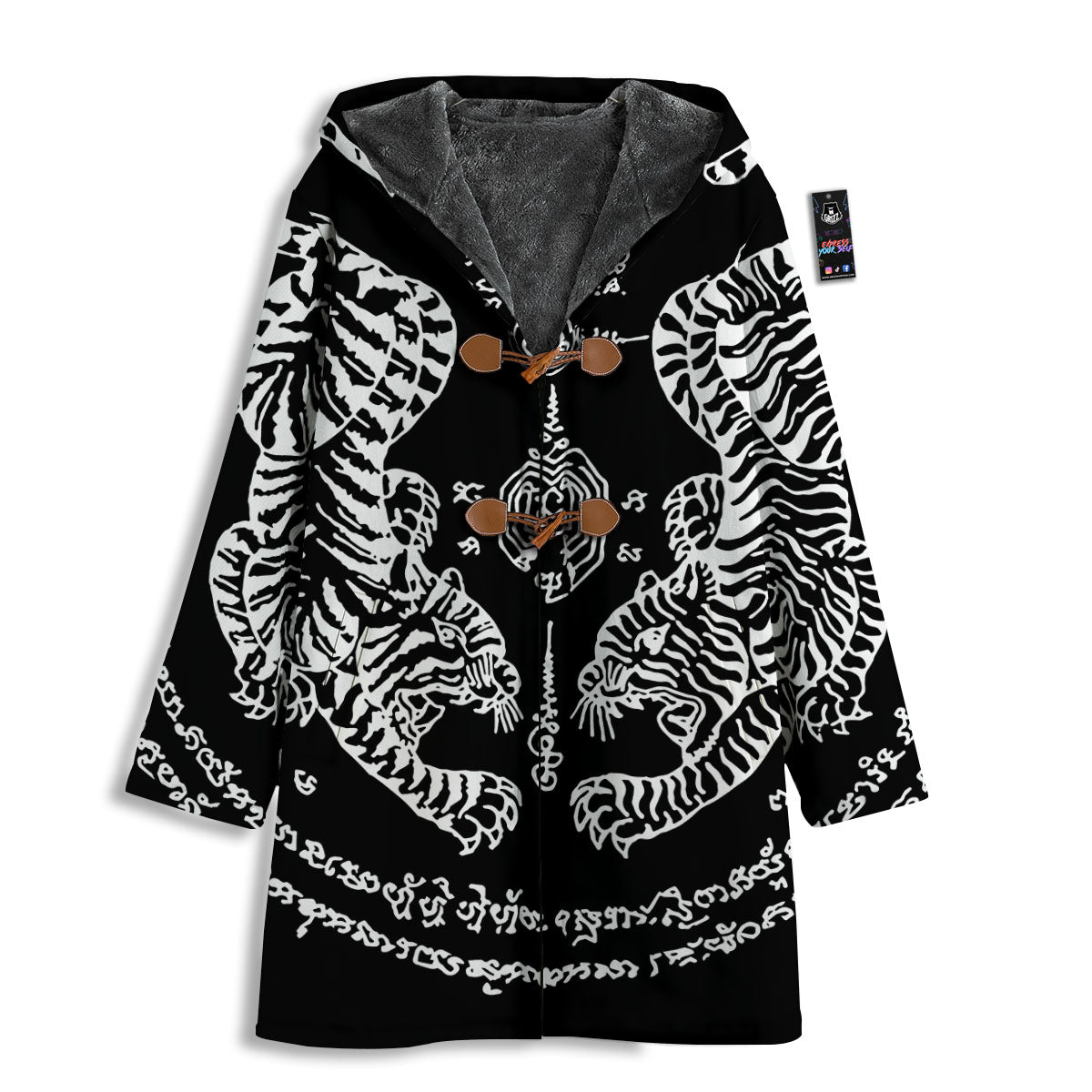 Thai Tattoo White And Black Print Men's Windbreaker Jacket-grizzshop