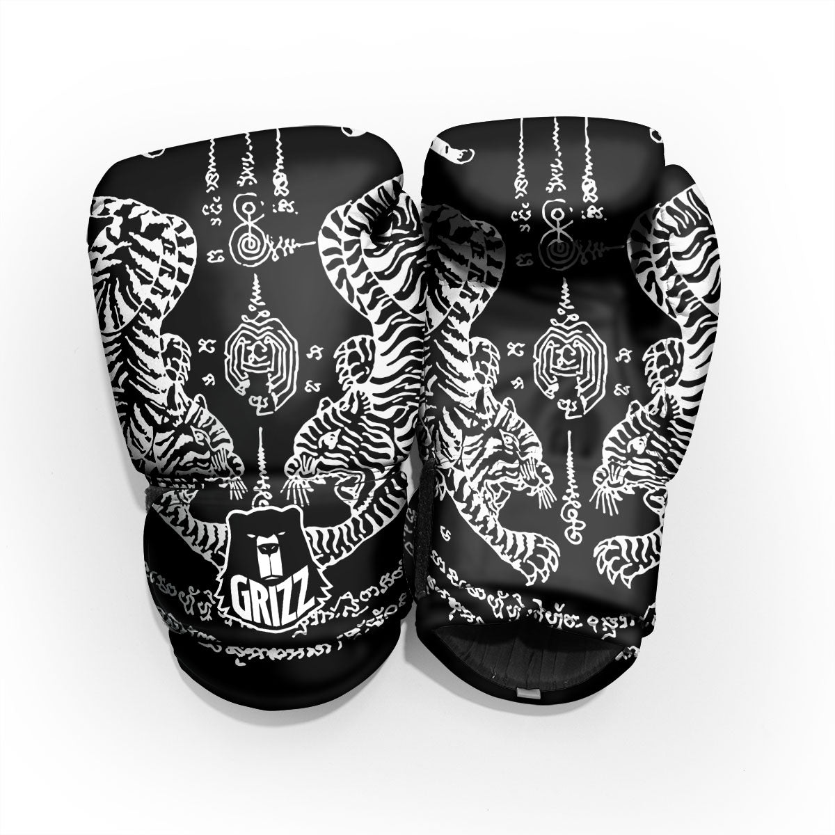 Thai Tattoo White And Black Print Pro Boxing Glove