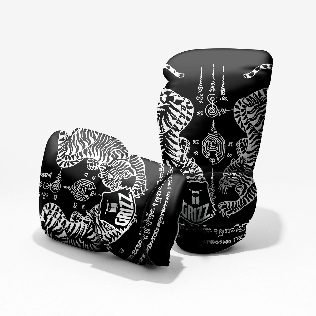 Thai Tattoo White And Black Print Pro Boxing Glove