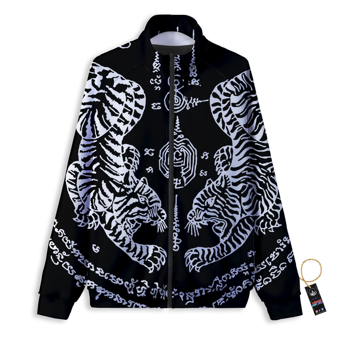 Thai Tattoo White And Black Print Track Jacket-grizzshop