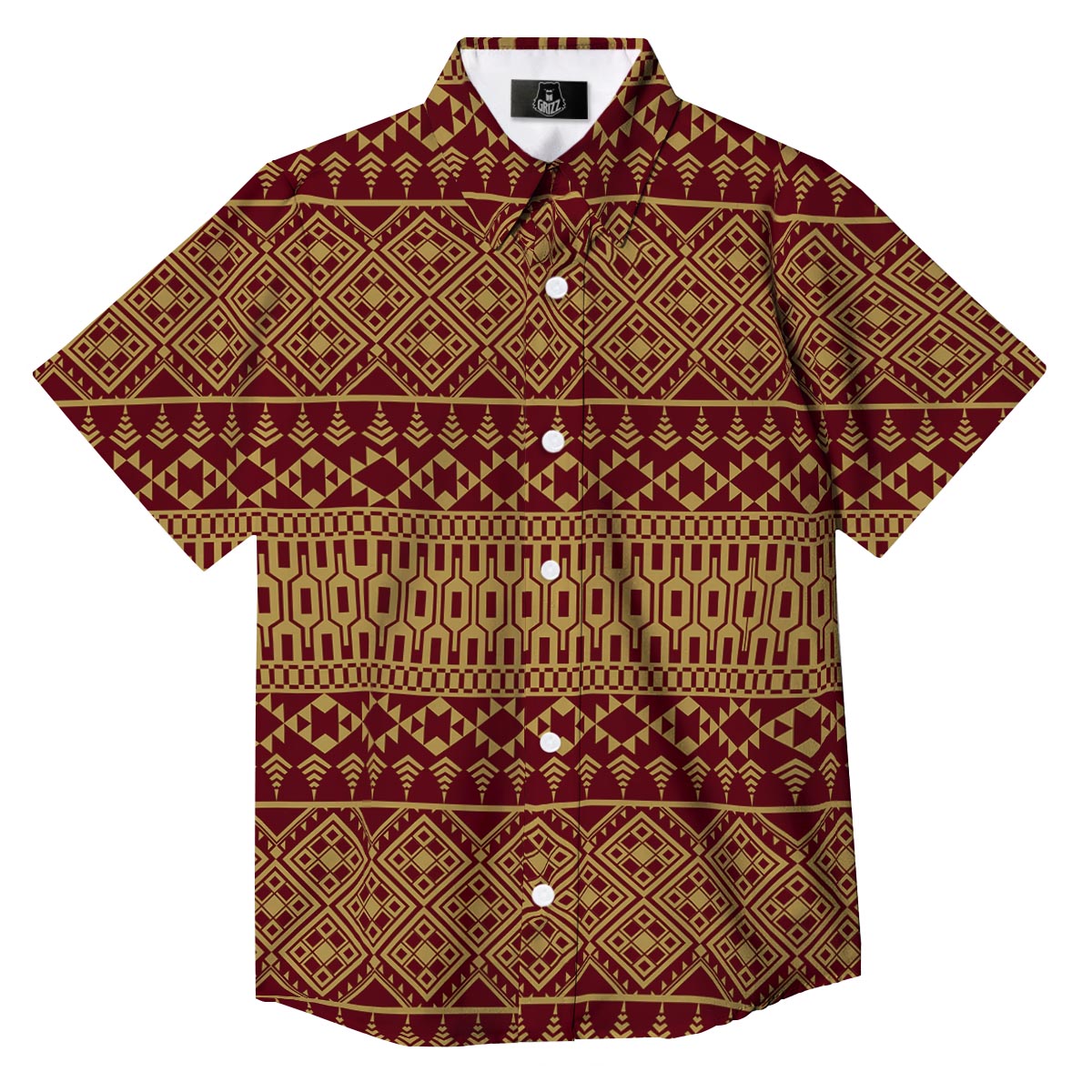 Thai Traditional Print Pattern Button Up Shirt-grizzshop
