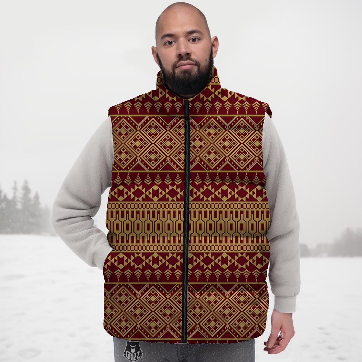 Thai Traditional Print Pattern Down Vest-grizzshop