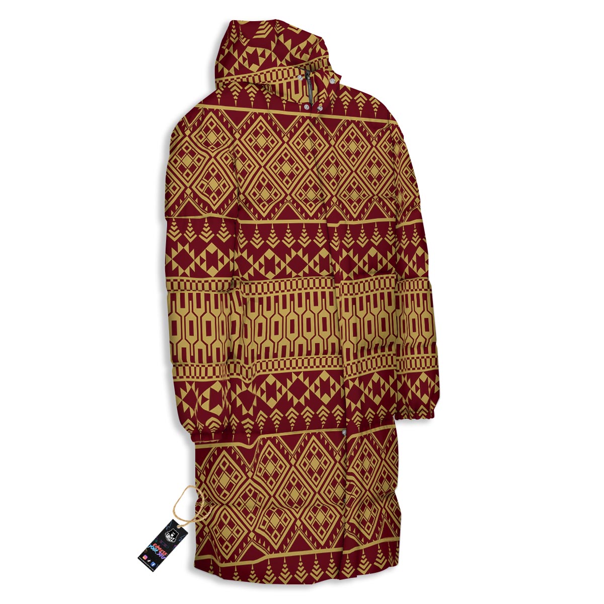 Thai Traditional Print Pattern Long Down Jacket-grizzshop