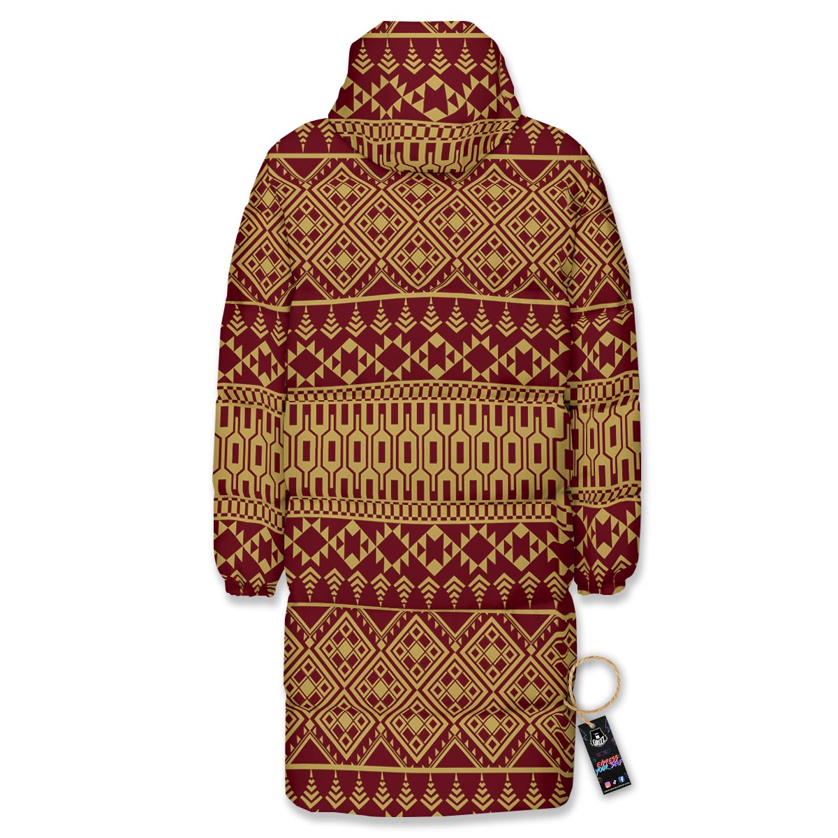 Thai Traditional Print Pattern Long Down Jacket-grizzshop