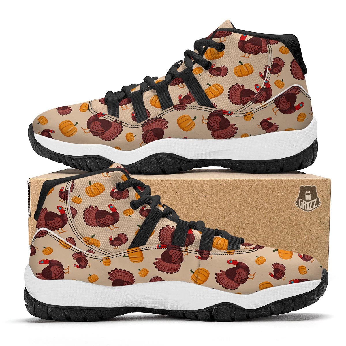 Thankgiving Turkey Pattern Print Black Bball Shoes-grizzshop