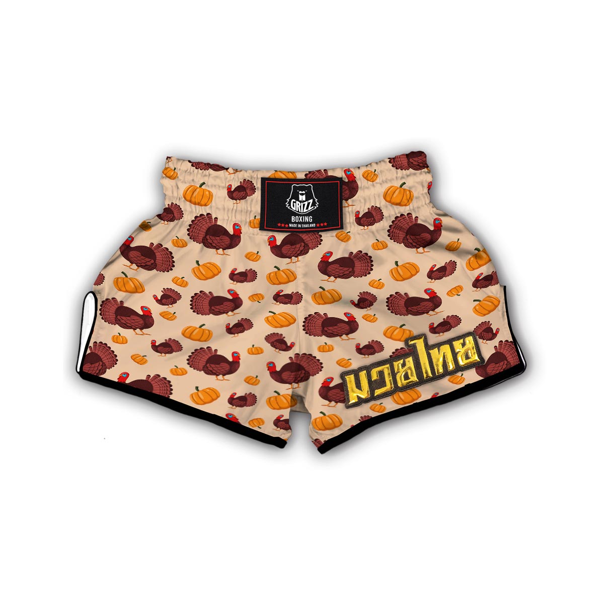 Thankgiving Turkey Pattern Print Muay Thai Boxing Shorts-grizzshop