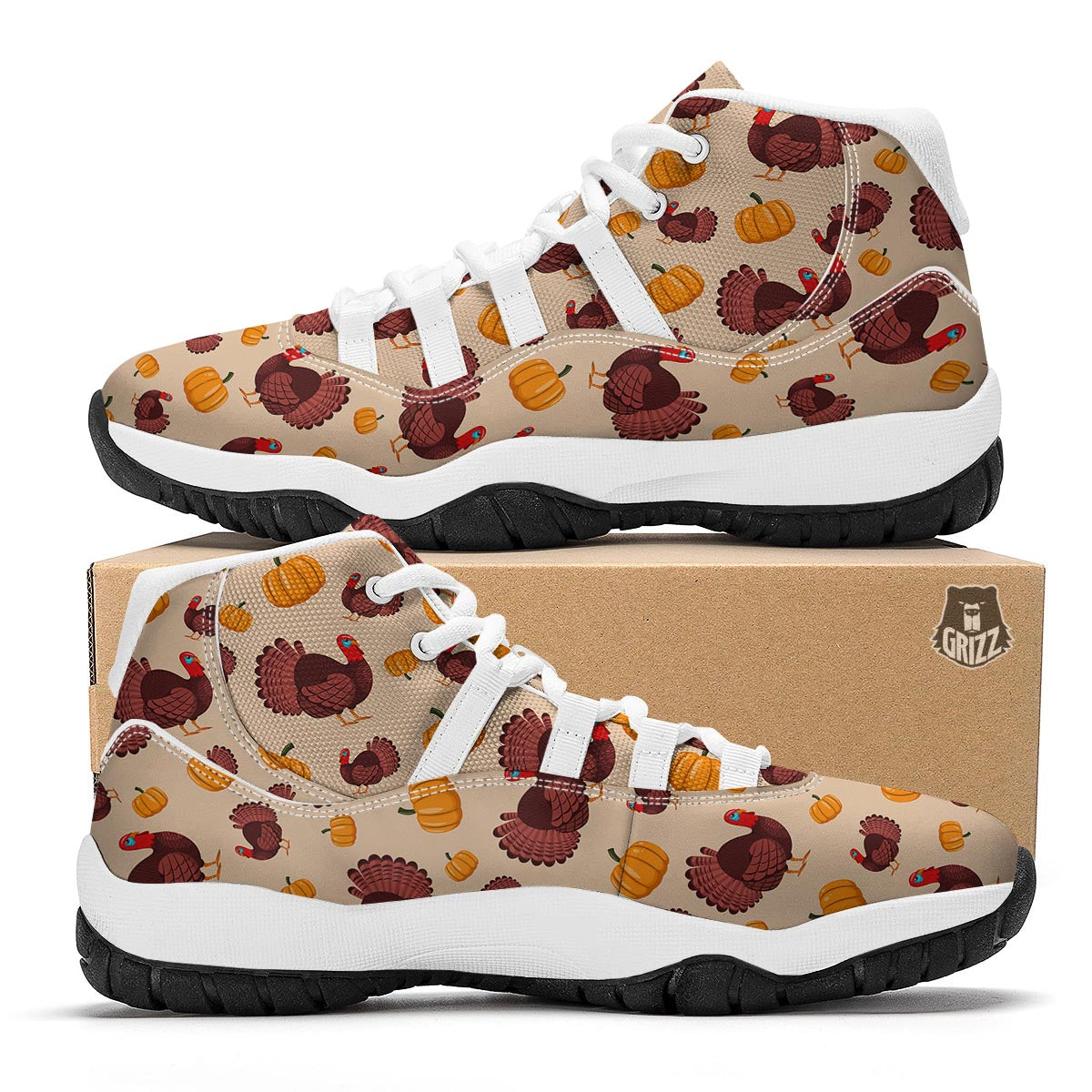 Thankgiving Turkey Pattern Print White Bball Shoes-grizzshop