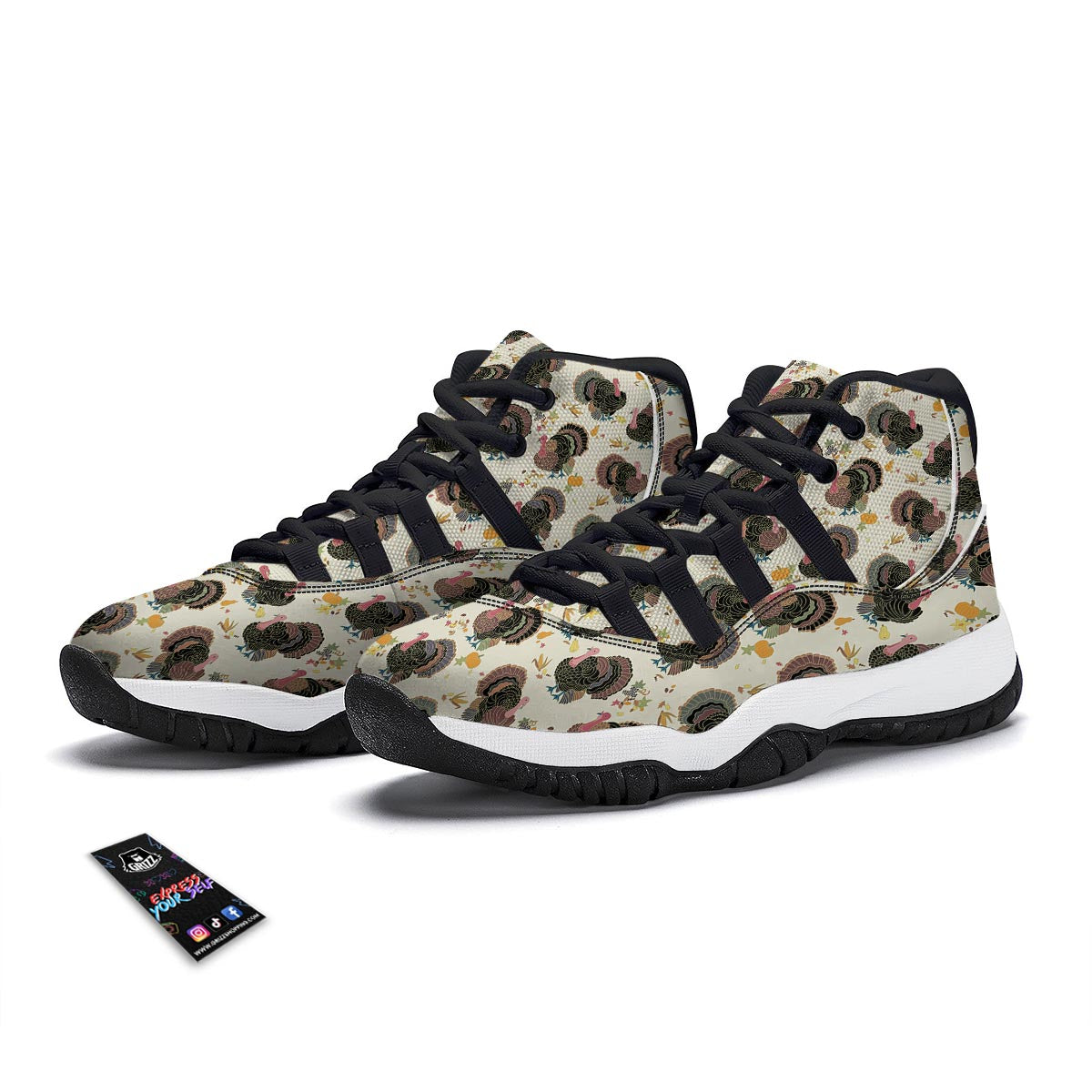 Thankgiving Turkey Print Pattern Black Bball Shoes-grizzshop
