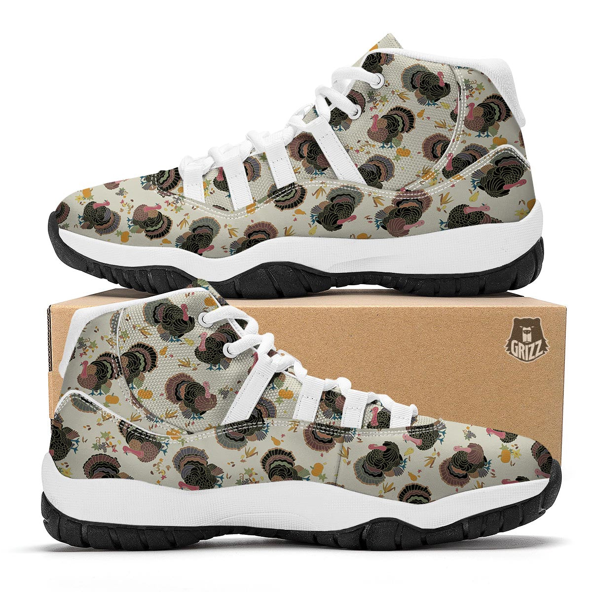 Thankgiving Turkey Print Pattern White Bball Shoes-grizzshop