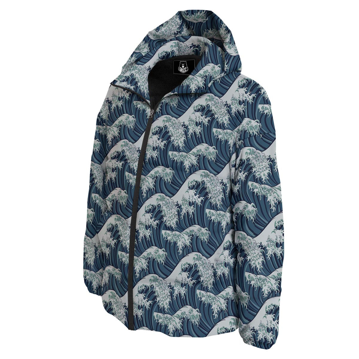 The Great Kanagawa Wave Print Pattern Down Jacket-grizzshop
