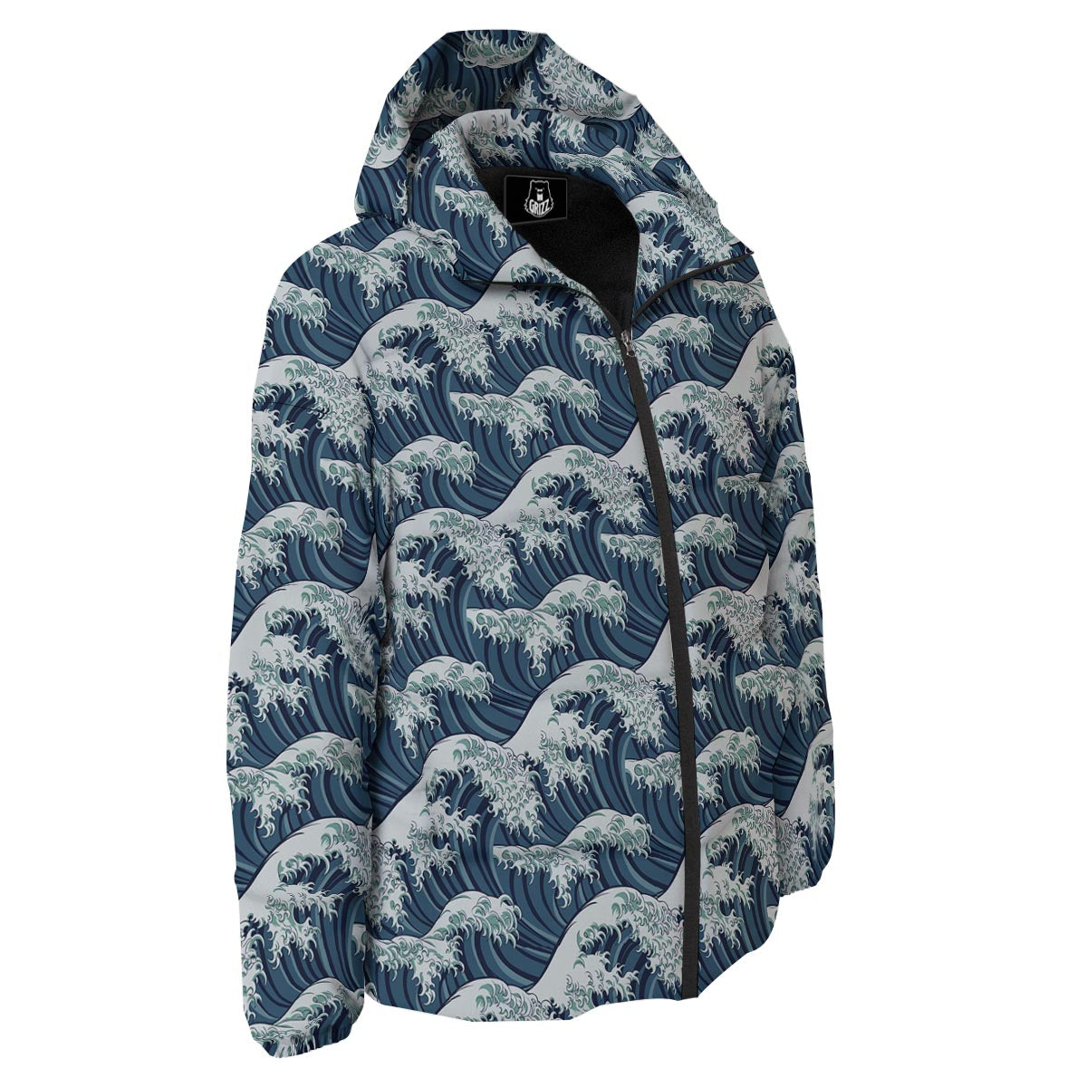 The Great Kanagawa Wave Print Pattern Down Jacket-grizzshop