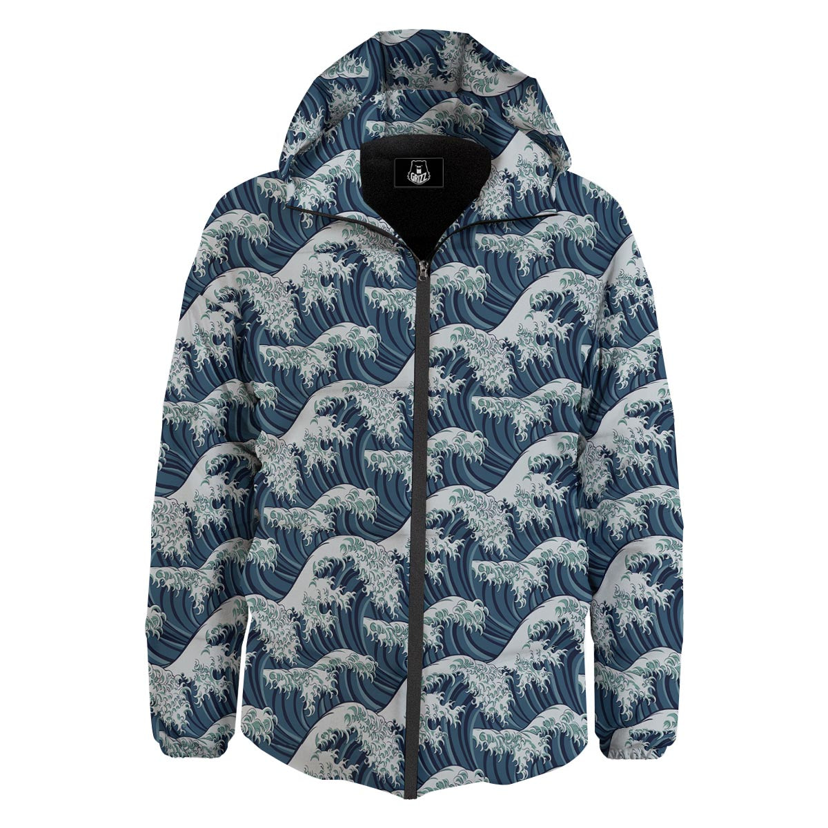 The Great Kanagawa Wave Print Pattern Down Jacket-grizzshop