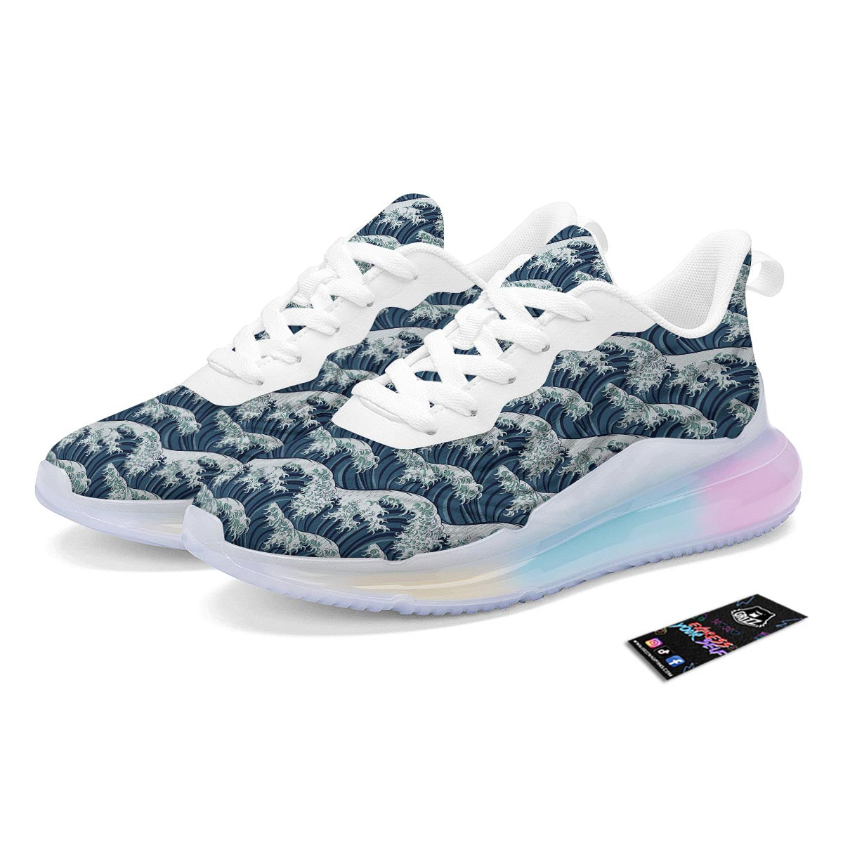 The Great Kanagawa Wave Print Pattern Running Sneakers-grizzshop