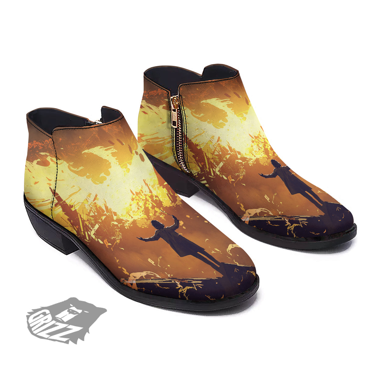 The Man And Phoenix Print Ankle Boots-grizzshop