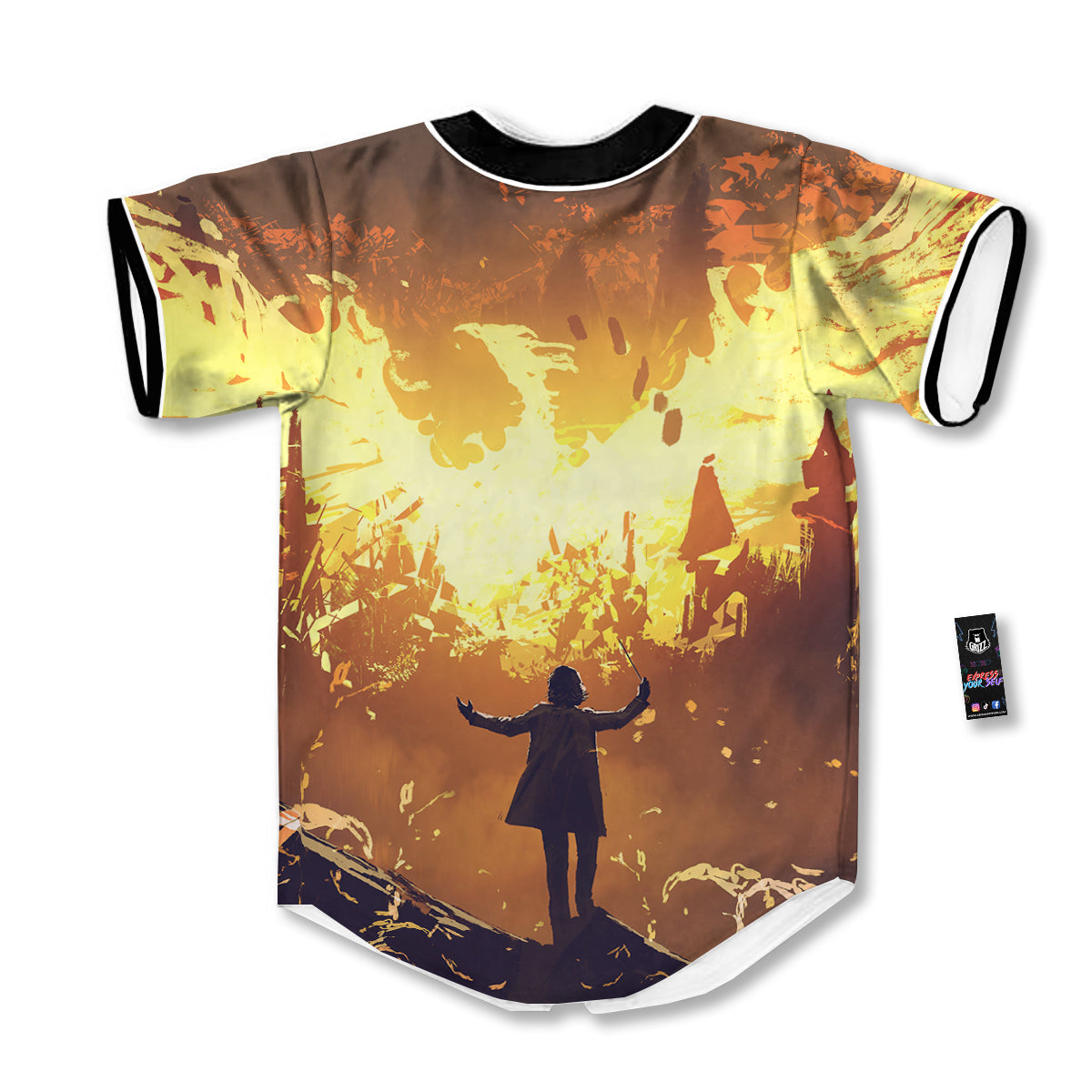 The Man And Phoenix Print Baseball Jersey-grizzshop