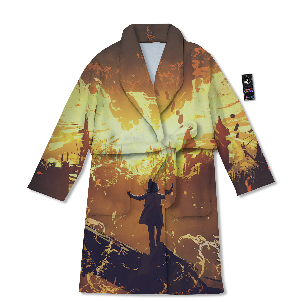 The Man And Phoenix Print Bathrobe-grizzshop
