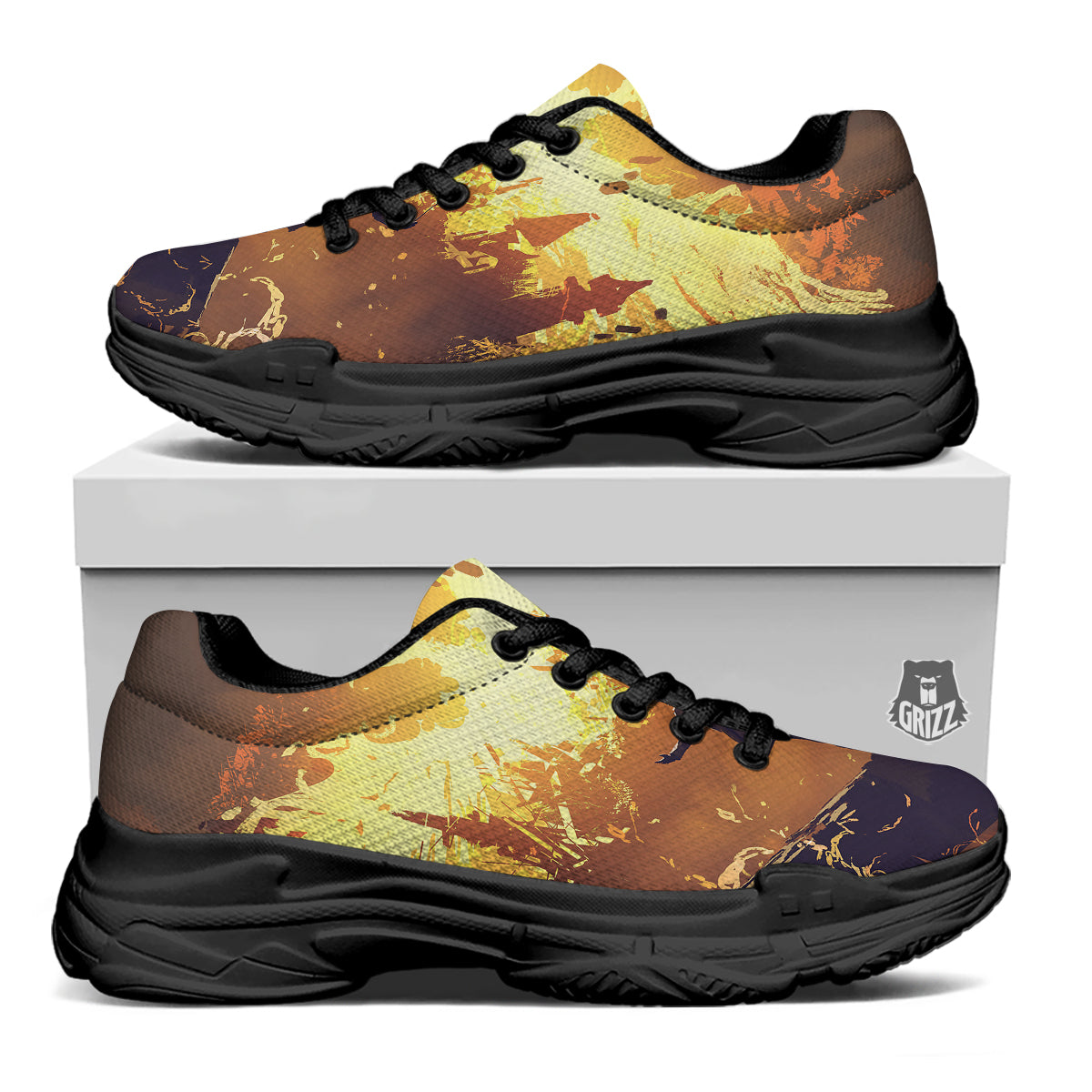 The Man And Phoenix Print Black Chunky Shoes-grizzshop