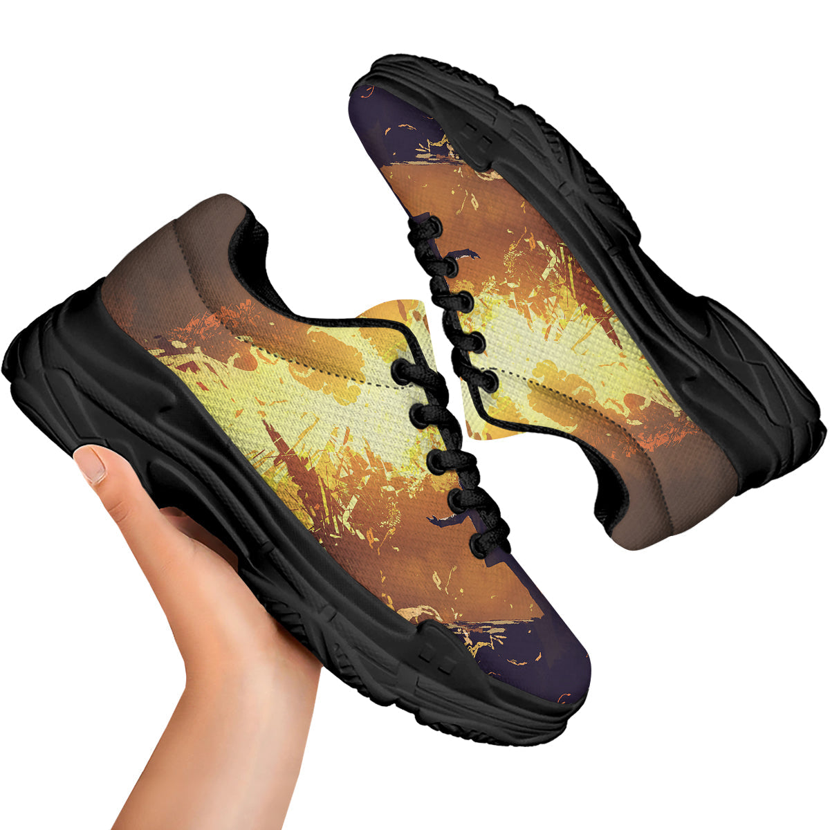 The Man And Phoenix Print Black Chunky Shoes-grizzshop