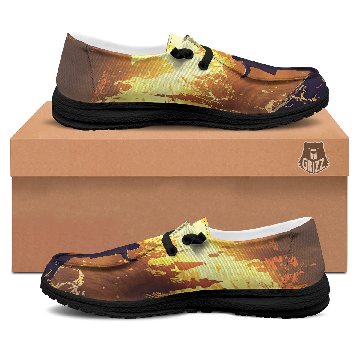 The Man And Phoenix Print Black Loafers-grizzshop