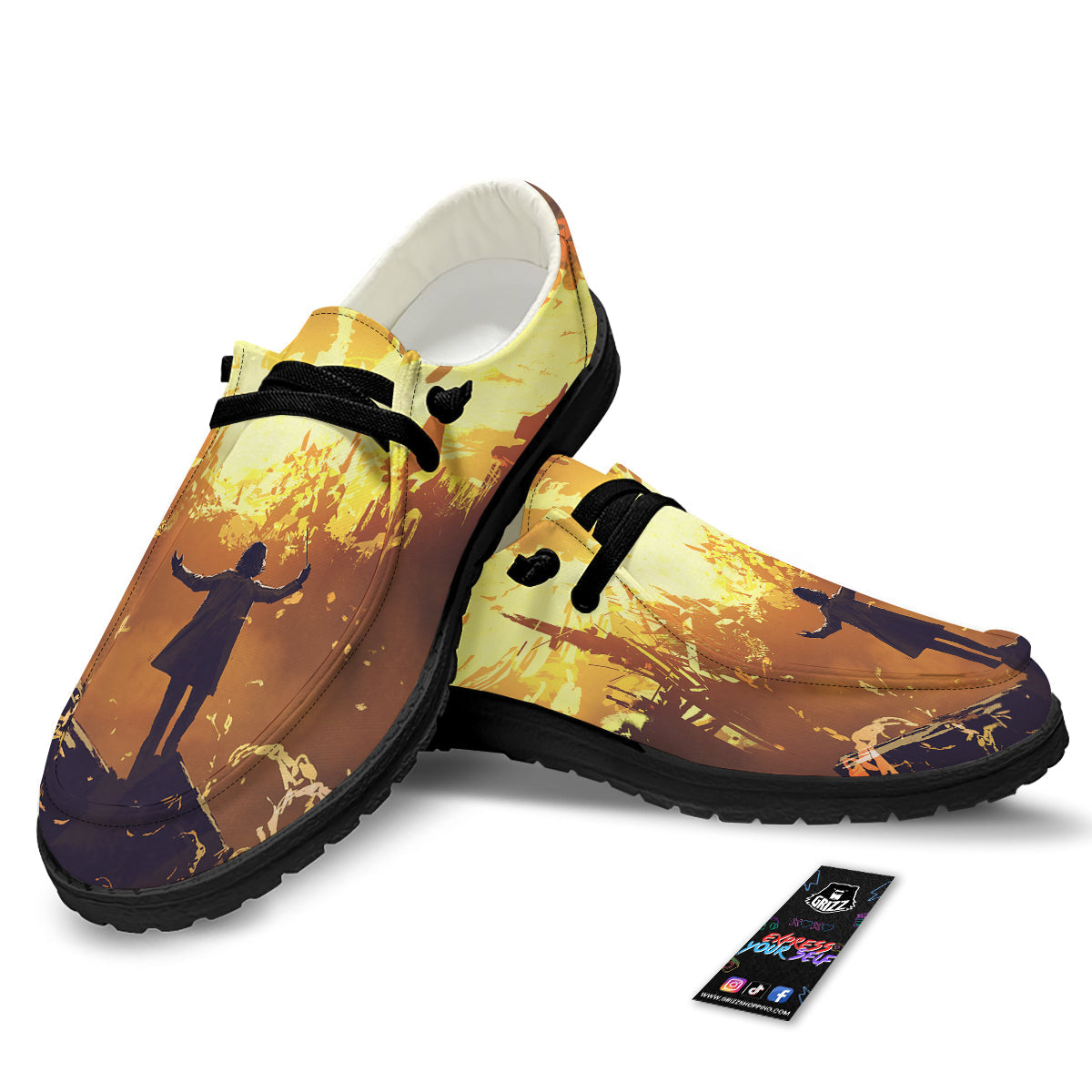 The Man And Phoenix Print Black Loafers-grizzshop