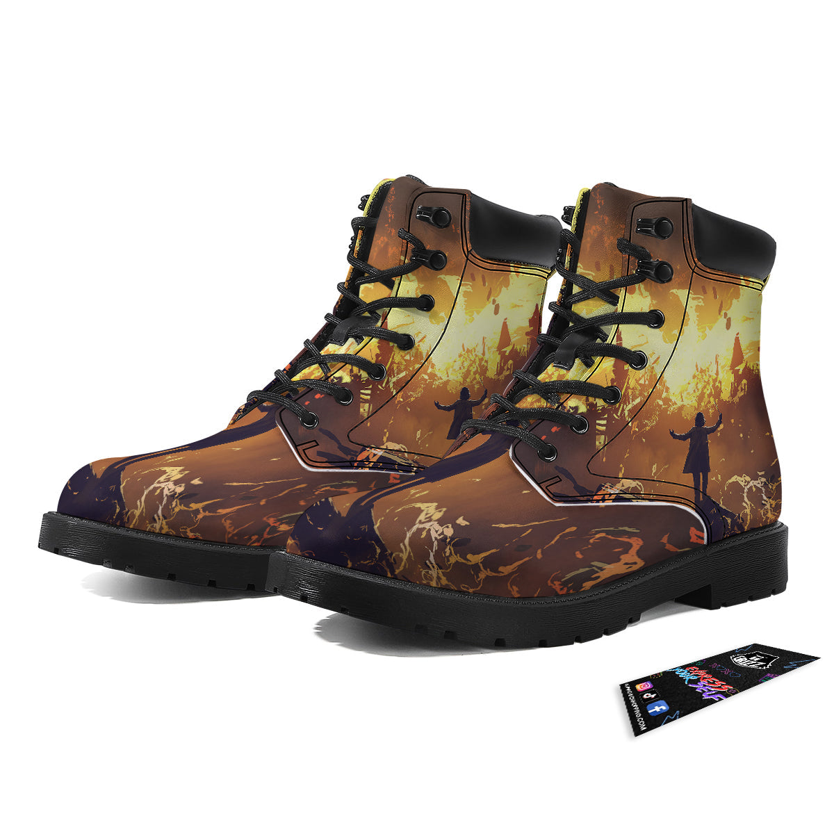 The Man And Phoenix Print Boots-grizzshop