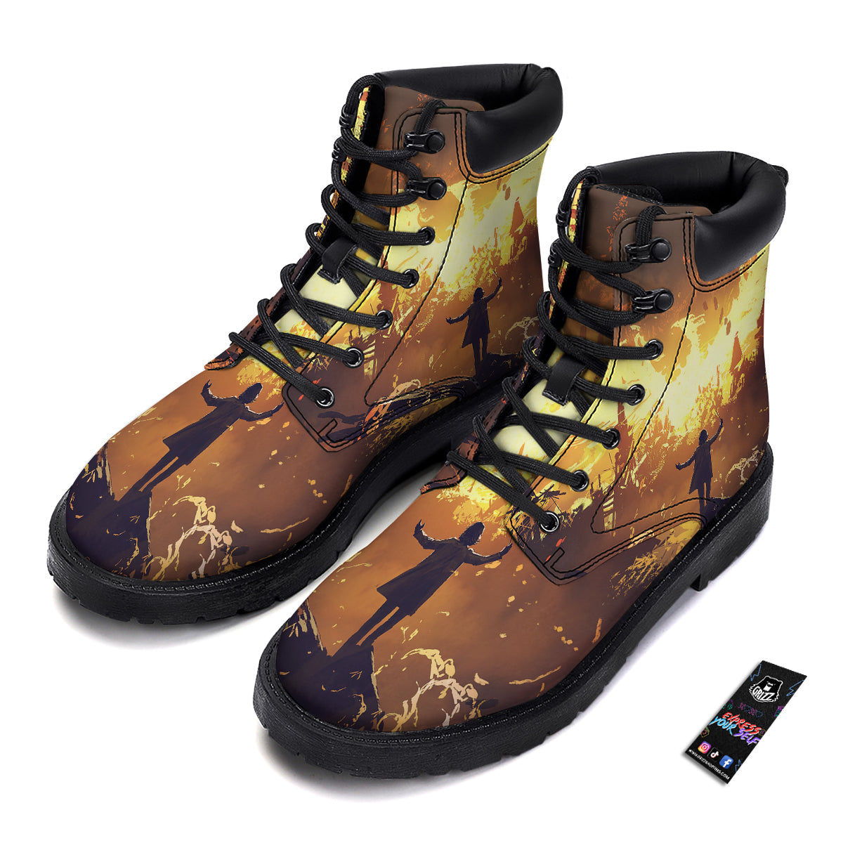 The Man And Phoenix Print Boots-grizzshop