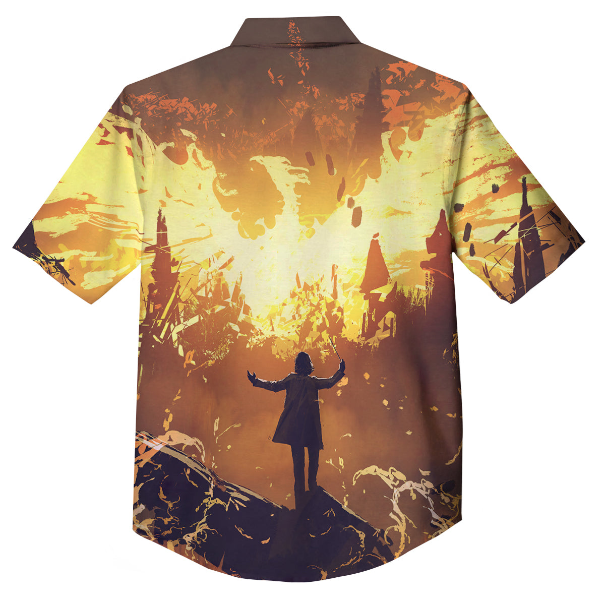 The Man And Phoenix Print Button Up Shirt-grizzshop