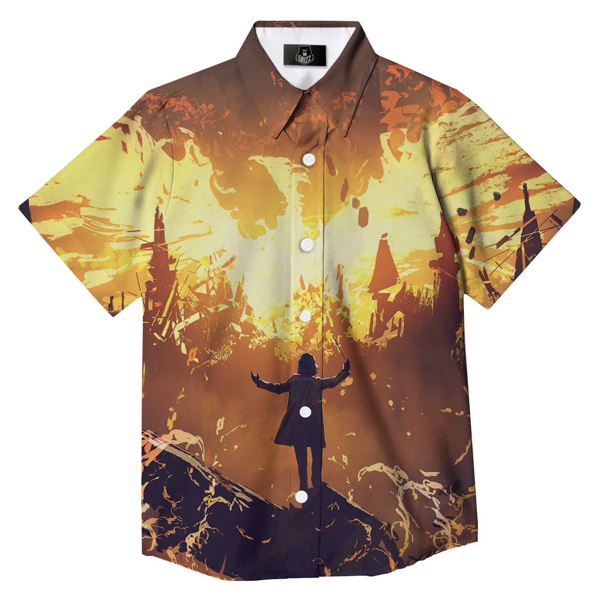 The Man And Phoenix Print Button Up Shirt-grizzshop