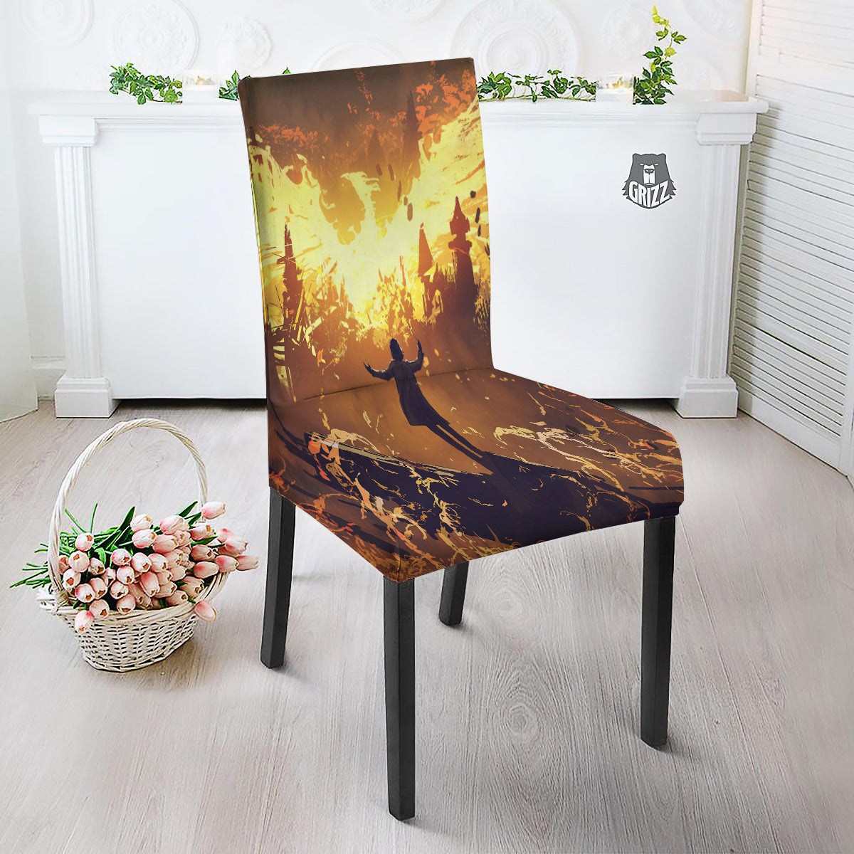 The Man And Phoenix Print Dining Chair Slipcover-grizzshop