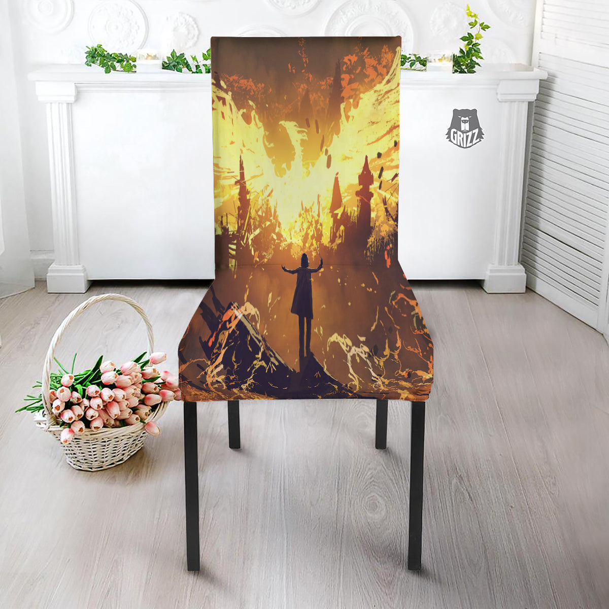 The Man And Phoenix Print Dining Chair Slipcover-grizzshop