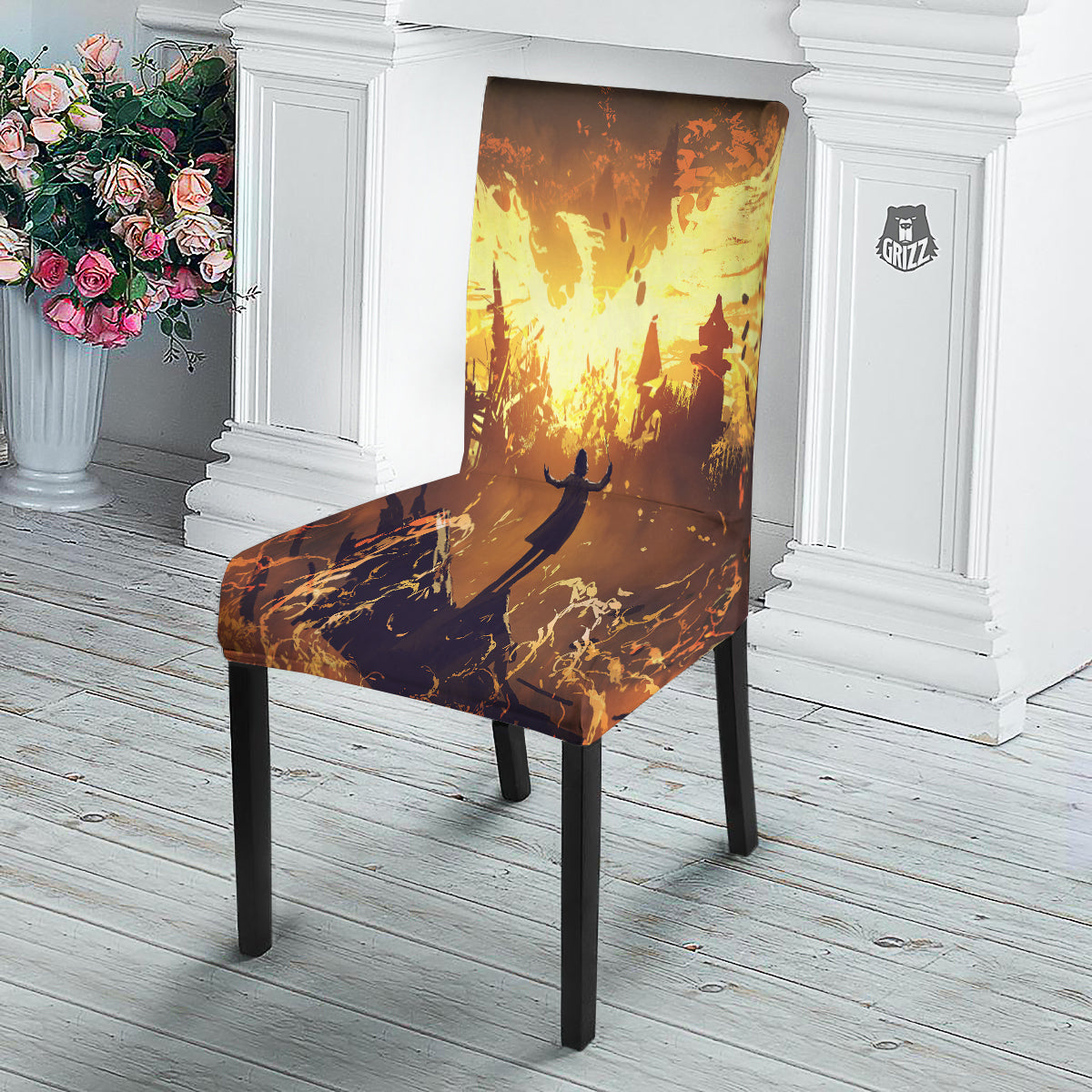 The Man And Phoenix Print Dining Chair Slipcover-grizzshop