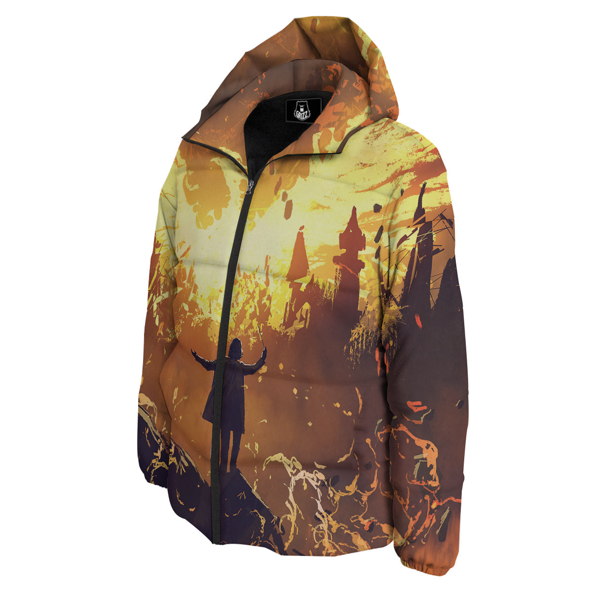 The Man And Phoenix Print Down Jacket-grizzshop