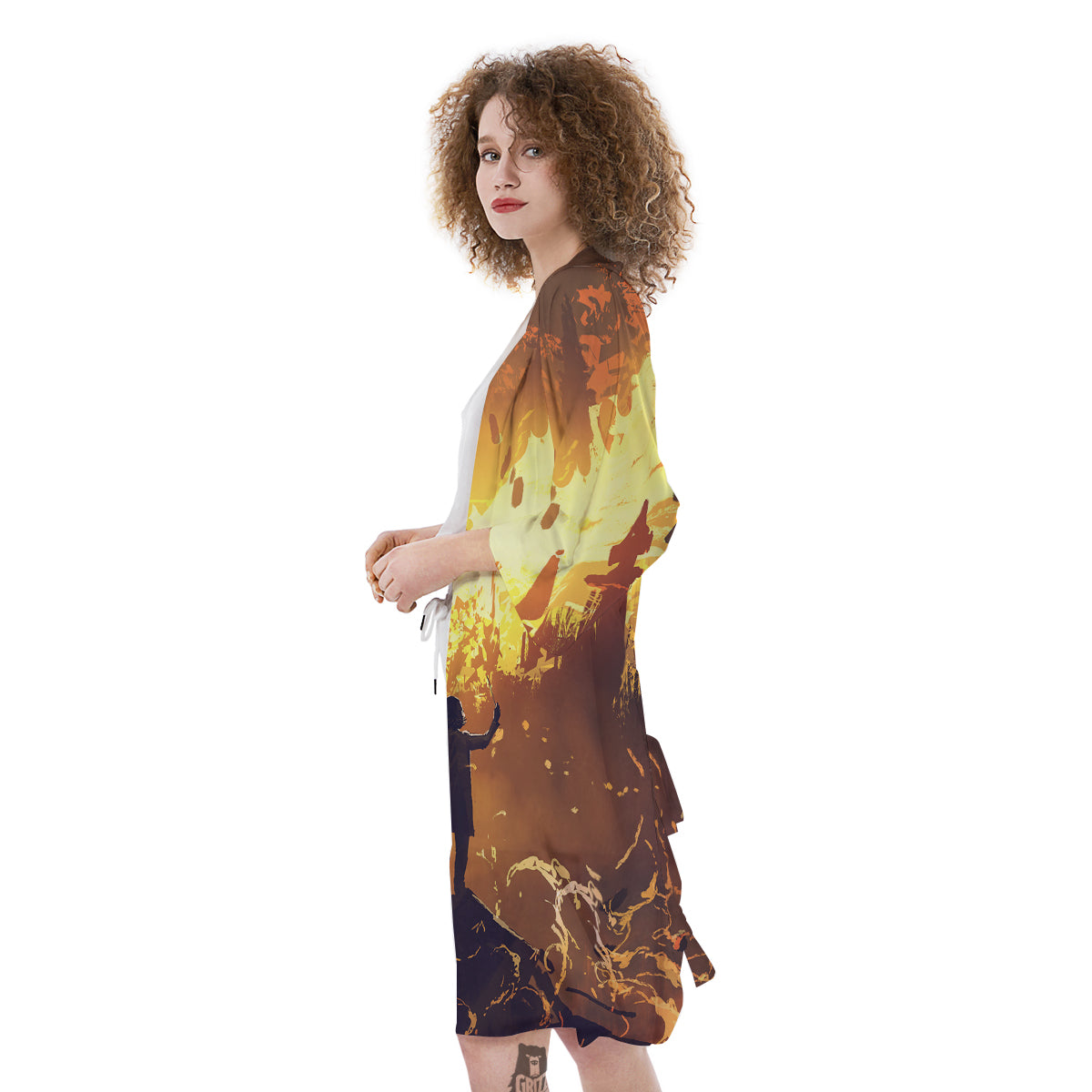 The Man And Phoenix Print Kimono-grizzshop