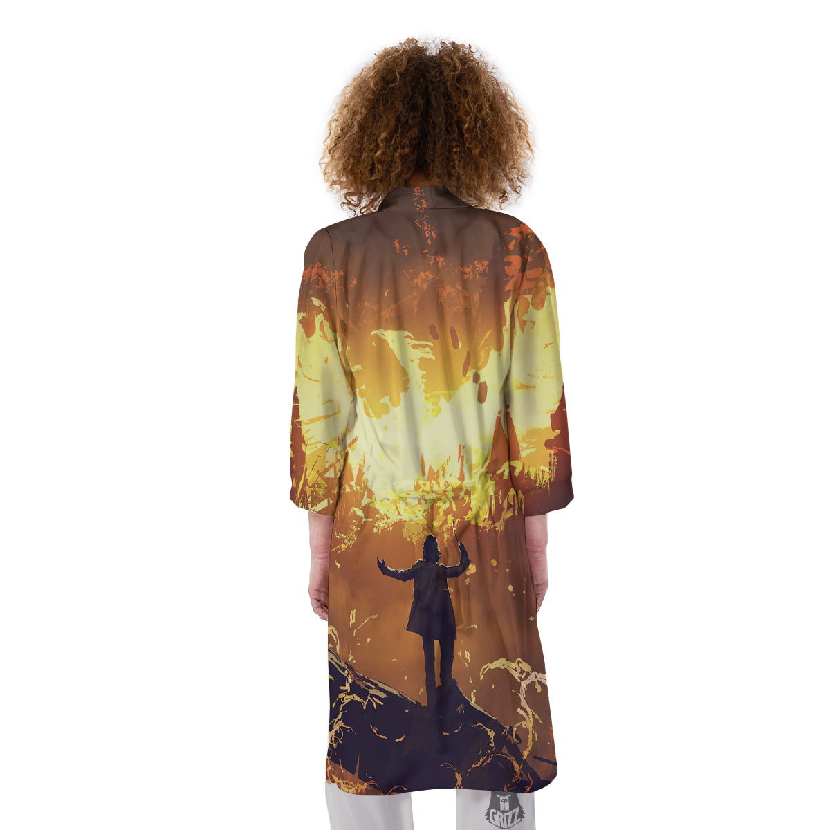 The Man And Phoenix Print Kimono-grizzshop