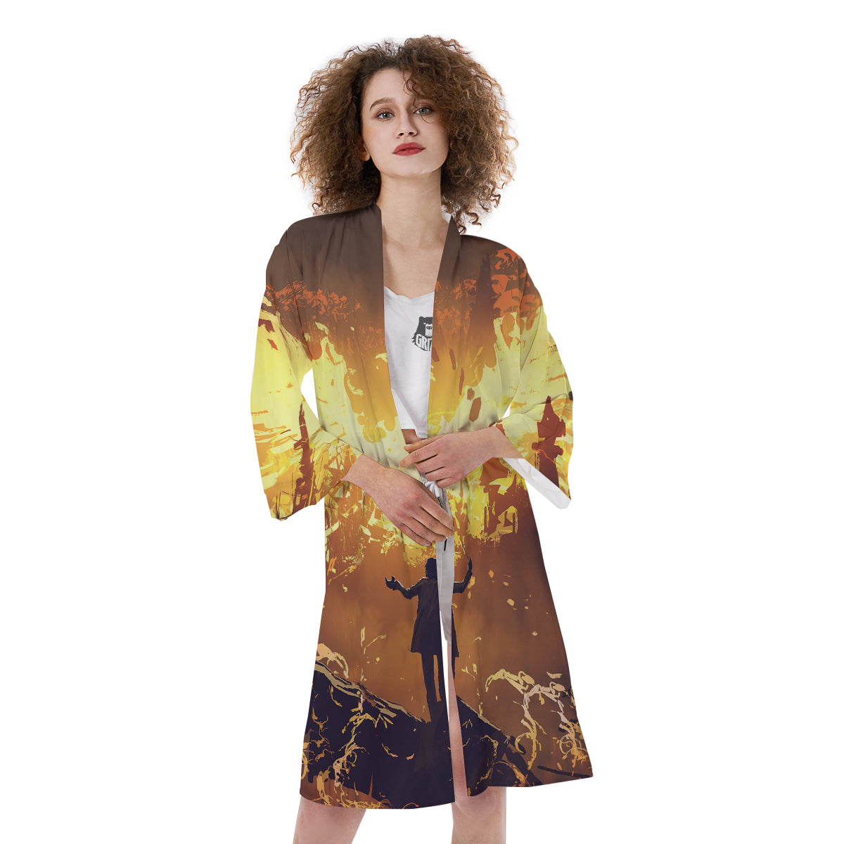 The Man And Phoenix Print Kimono-grizzshop