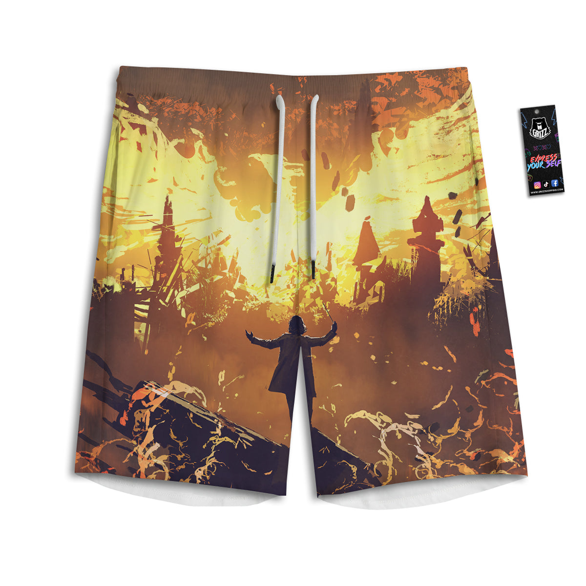 The Man And Phoenix Print Men's Athletic Shorts