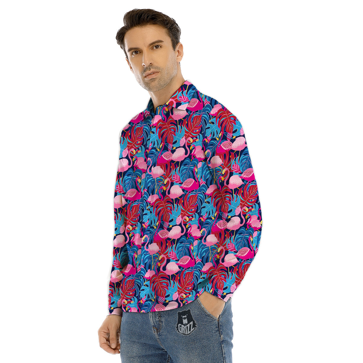 The Man And Phoenix Print Men's Dress Shirts-grizzshop